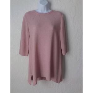 Cresson Prestige Pink Knit Top Tunic Crochet Accent Long Sleeves Fits M / L